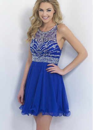 Beaded Halter Royal Blue Chiffon Luxurious Homecoming Dress